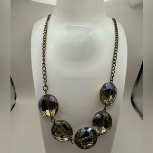 Paparazzi Necklace & Earrings Set Long Bronze Necklace Crystal Beads